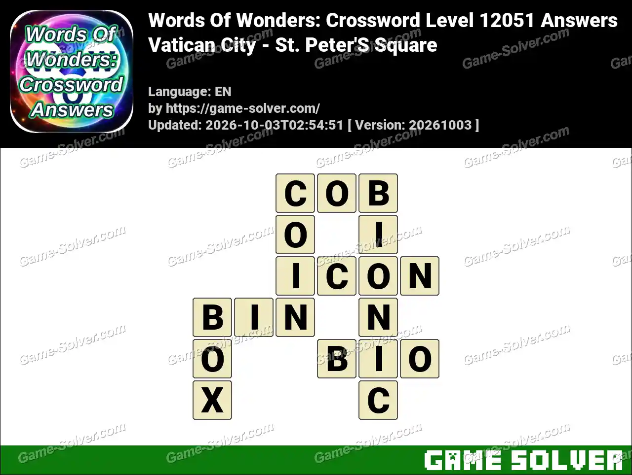 Words Of Wonders: Crossword Level 12051 Answers – Vatican City – St. Peter’S Square